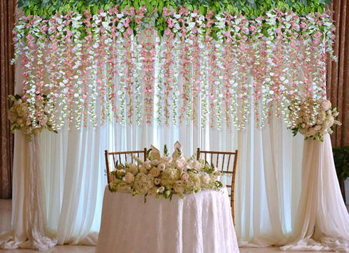 DearHouse 12 Pack Artificial Fake Wisteria Vine Hanging Garland Silk Flowers String Home Party Wedding Decor (Pink)