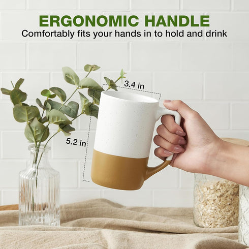 Set 4, 16 oz Large Ceramic Coffee Mug of Tea Cups with Handle, Porcelain Mug for Latte, Hot Tea, Cappuccino, Milk