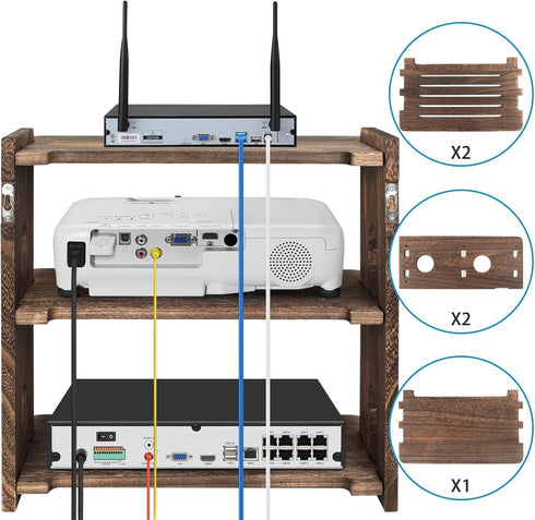 Wood Floating Shelves Wall Mount Projector Shelf Rack Router Shelf Holder TV Stand PlayStation Modem Cable Box Cover