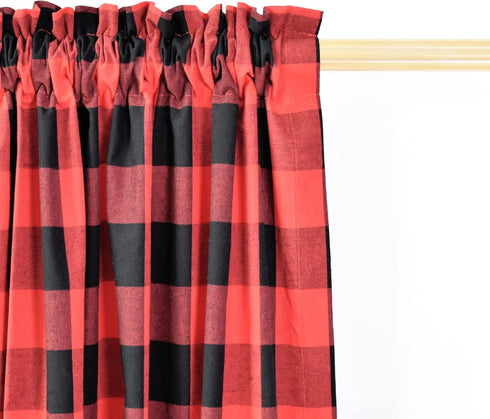 3 Pc Cotton Classic Country Farmhouse Kitchen Window Curtain - Red & Black Buffalo Check Tier & Valance Set, 54" x 18"