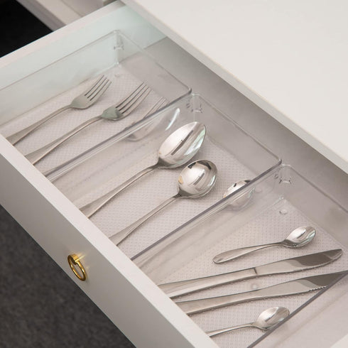 ihomecooker 5 Pack Clear Plastic Drawer Organizer Tray, Cutlery Utensil Makeup Drawer Silverware Organizers 12" X 6"