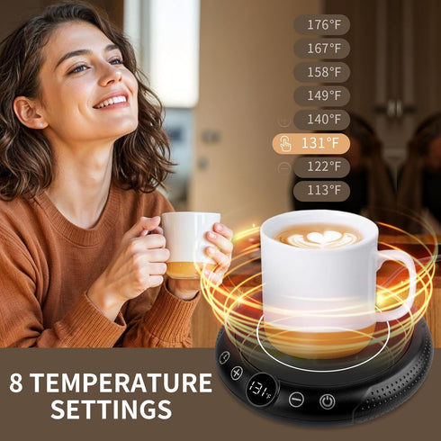 8-Temp Setting 1-12H Coffee Mug Warmer, Electric Cup Warmer for Desk, Candle Warmer Plate with Temperature Display