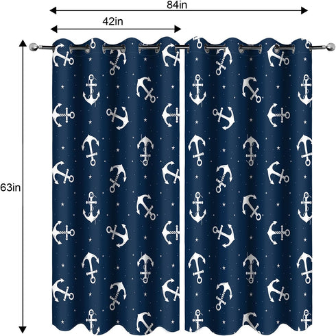Grommet 2 42x63 Inch MissHope Nautical Anchor Blackout Curtains Ocean Beach Coastal Beach Theme Home Decoration Drape