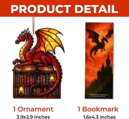 2025 Book Lover Ornament Stained Glass Style Ornament for Readers, Just One More Chapter Bookmark Included, Gifts