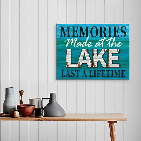 Lake House Wall Art Decor, Memories Made at the Lake, 15" x 12" Canvas Framed Painting for Nature Lovers