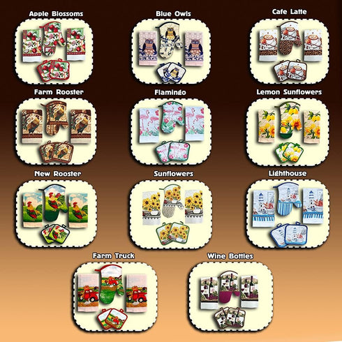 Lobyn Value Packs: 5-Piece Café Latte Kitchen Towel Set - Quilted Oven Mitt & 2 Potholders