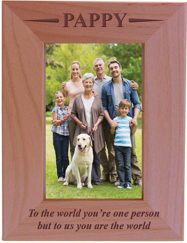 CustomGiftsNow Engraved Wood Picture Frame, Pappy - to The World You're one Person but to us You are The World (4x6