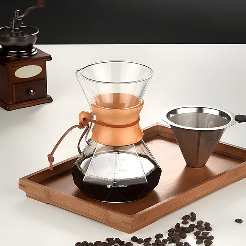 Pour Over Coffee Maker with Reusable Stainless Steel Filter, Lead-Free Borosilicate Glass Carafe