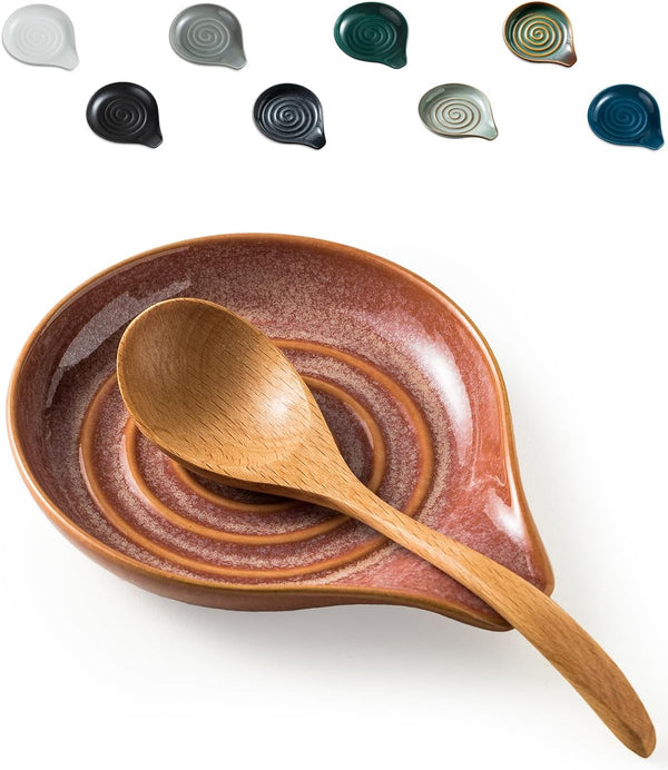 LAUCHUH Spoon Rest - Ceramic Holder for Kitchen Counter, Large Utensil Rest for Ladle, Spoons, Spatula, Tongs, 5