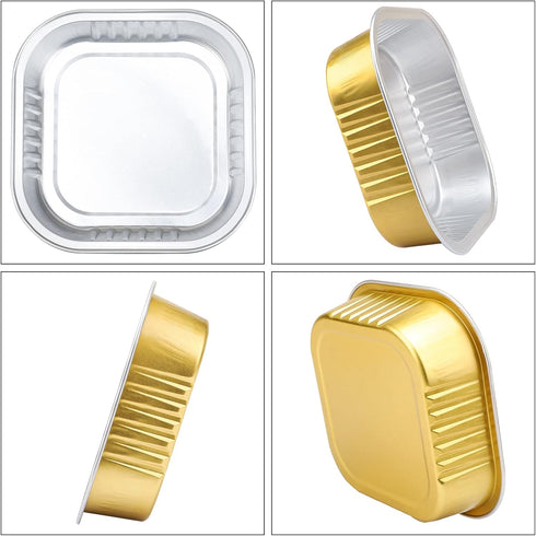 EUSOAR Cupcake Liners with Lids, 50pcs Gold Aluminum Foil Square Baking Cups for Muffin, Pie, Lava Cakes, Flan