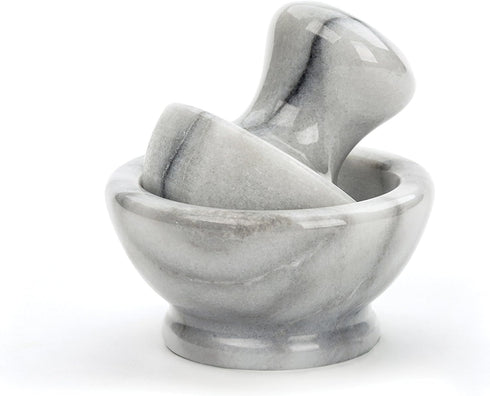 RSVP International Marble Mortar & Pestle, 4" Dia x 2.13", for Grinding Herbs, Spices, Garlic, White Marble