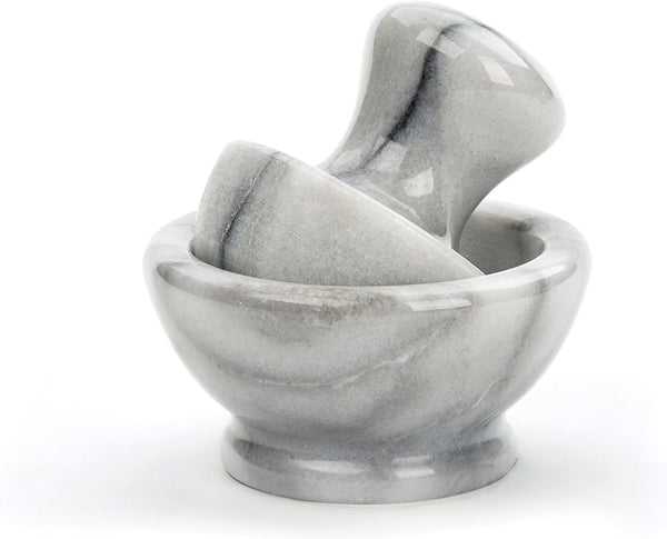 RSVP International Marble Mortar & Pestle, 4" Dia x 2.13", for Grinding Herbs, Spices, Garlic, White Marble