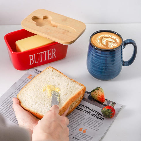 Countertop, Hasense Butter Dish with Lid - Porcelain Butter Dish with Knife and Silicone Ring for Airtight Butter