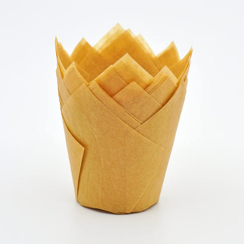 Muffin Greaseproof Paper Baking Cupcake Cups, 2" x 3 1/2", Natural Tulip Baking Cup, Case of 125 pcs