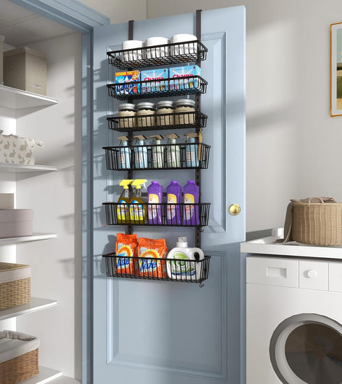 Over The Door Pantry Organizer, 6-Tier Deep Baskets Hanging Metal Rack for Home & Kitchen, Black