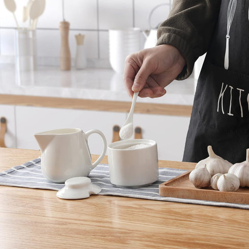 ONTUBE 10 oz Creamer Pitcher, Porcelain Coffee Milk with Handle for Home and Kitchen (White)