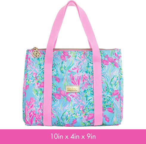Lilly Pulitzer Cute Lunch Bag for Women, Insulated Tote Bag, Large Capacity Blue Mini Cooler with Storage Pocket