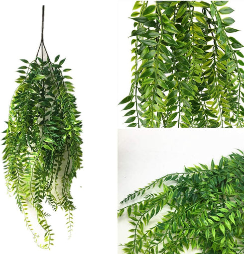 Artificial Hanging Vine - Weeping Willow Plastic Plants, Faux Ivy Garland for Indoor Outdoor Decor (4 Pcs)