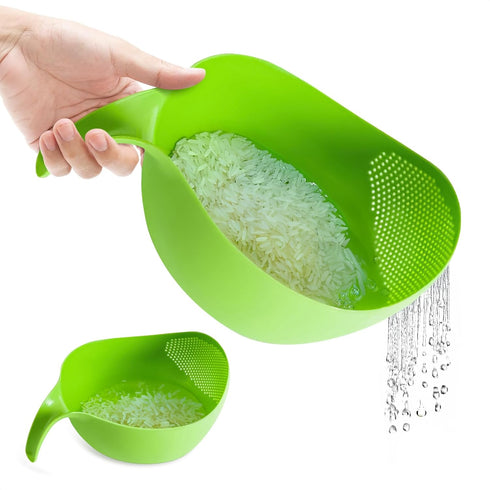 Rice Strainer with Handle - Lightweight Rice Washer Strainer Bowl with Smart Design for Easy Water Draining, Easy to
