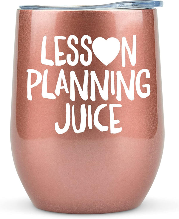 KLUBI Teacher Birthday Gifts for Women, Lesson Planning Juice Wine Tumbler 12oz with Lid