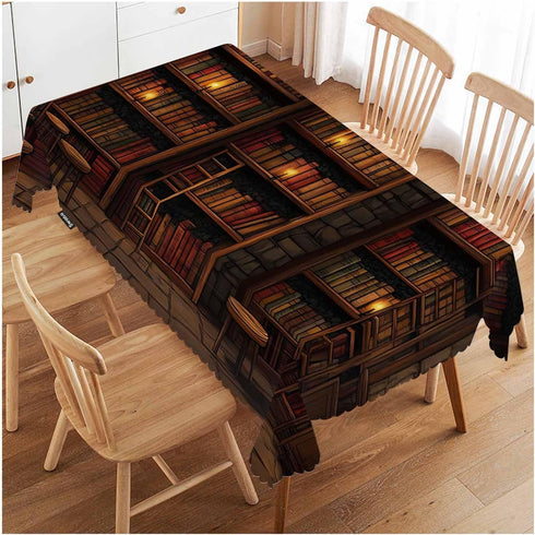 Swono Old Bookshelf Tablecloths Mysterious Library Bookshelf Kitchen Dinning Tabletop Decoration, Polyester Talking