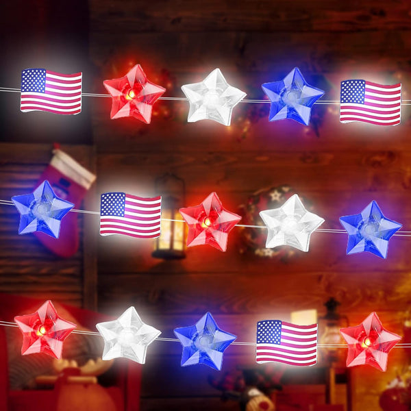 Zhanmai 2 Pcs 4th of July Decorations Lights Red White Blue String