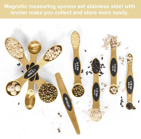 Magnetic Measuring Spoons Set, Stainless Steel with Leveler, Stackable Tablespoon for Baking and Measuring