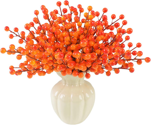 letesult 44PCS Artificial Fall Berry Stems Branches, 8.6 Inch Faux Orange Holly Fall