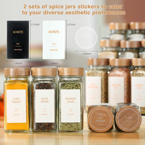 TESUNMU Label4oz (36) Spice Jars with Seasoning Containers, Glass Spice Bottles with Shaker Lids,Funnel, Chalk Pen