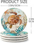 Teivio Absorbing Stone Sea Ocean Life Coasters, Cork Base with Holder, Set of 8 for Coastal Decor