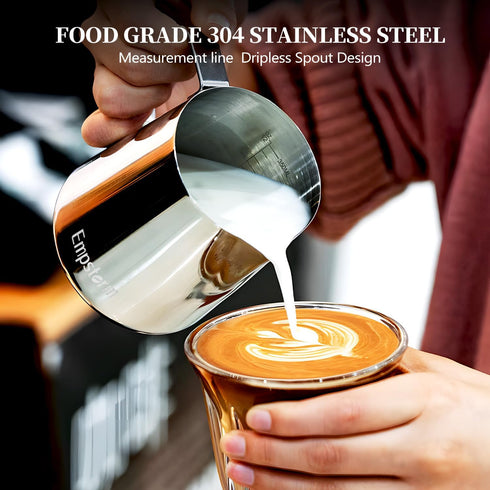 Milk Frothing Pitcher Jug, 350ml (12oz) Stainless Steel Cup for Espresso, Hot Chocolate, Foam Making
