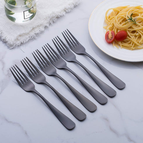 Matte Black Dinner Fork Set, GoGeiLi Stainless Steel Flatware, 8.0-inch, Service for 6, Dishwasher Safe