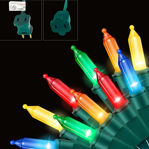 XMASHOME 19.6ft Green Wire Multicolor String Lights, 100 Count Incandescent Christmas Lights, (Multicolor,
