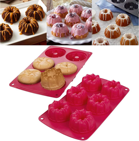 Webake Non-stick Silicone Mini Tube Cake Baking Pan, Fancy Fluted Tube Cake Pan, Pack of 2
