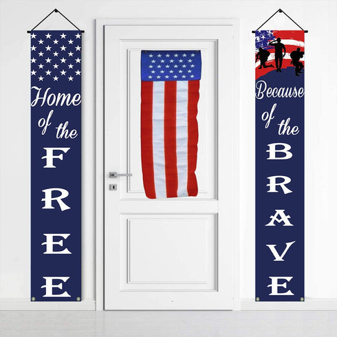 American Flag Soldier Porch Sign Banners - Patriotic Decoration for Memorial Day, 4th of July, Veterans Day, Labor Day