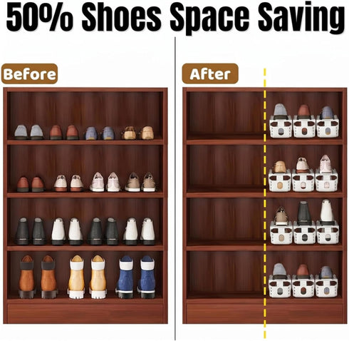 24 Packs 4 Closet Noamus Shoe Slots Organizer, Adjustable Level Shoe Stacker, Double Layer Stack Shoe Holder, White