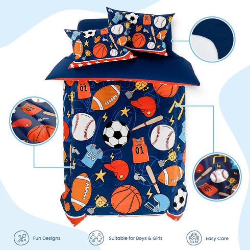 Sets Set 3-Pieces, Sets SANDJEST Sports Bedding for Boys, Ultra Soft Microfiber Comforter Bed with Comforters for Kids