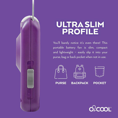 O2COOL Battery Powered Deluxe Necklace Fan for Personal Cooling with Adjustable Lanyard - Purple