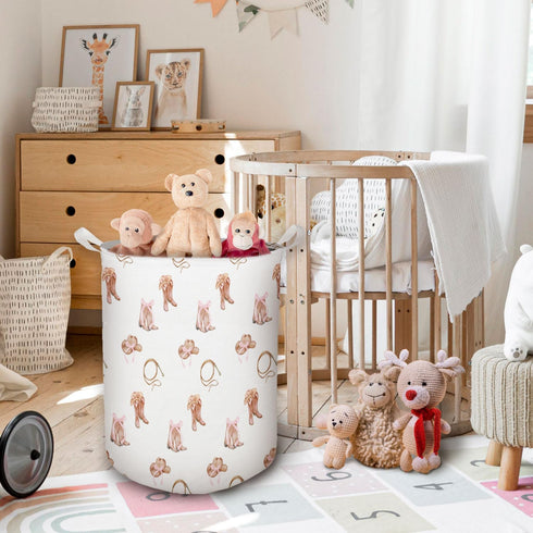 HKTZM Western Rodeo Bow Cowgirl Laundry Basket, Toybox for Girls Room, Western Laundry Basket Hamper Waterproof
