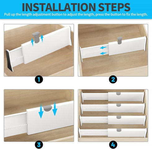 Drawer Dividers Organizer 6 Pack, Adjustable Separators 4" High Expandable from 11-17" for Bedroom, Bathroom, Closet,