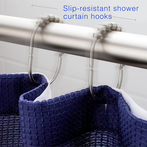 2LB Depot Wide Shower Curtain Rings/Hooks Set, 12 Rings, Decorative Brushed Satin Nickel Finish, Rustproof