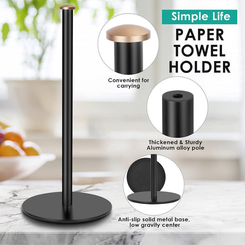 Paper Towel Holder Black,ZMGNND Adjustable Paper Towel Stand for Countertop - New House Essentials,Matte Black Bathroom Paper Towel Holders - Holds 3 Rolls,Kitchen Paper Towel Dispenser for Counter