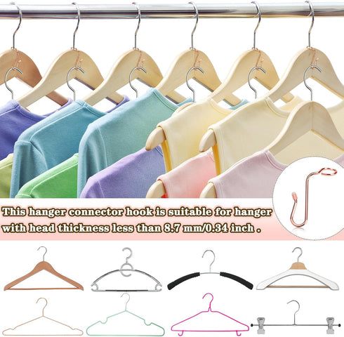 50 Pieces Hanger Connector Hooks, Metal Hanger Extender Hooks for Different Clothes Hangers, Rose Gold