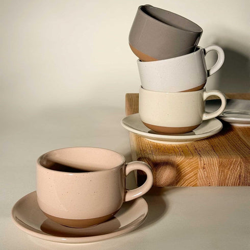 8oz Set 4 Mora Ceramics Cappuccino Mug of - Ceramic Coffee Cups with Saucers - Microwave and Dishwasher Safe, Perfect