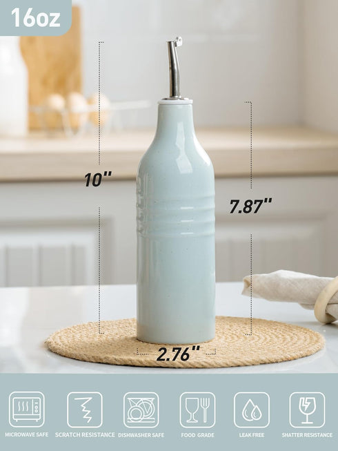 16oz 1 famiware Jupiter Ceramic Olive Oil Dispenser Bottle, Piece Oil Dispenser for Kitchen with Stainless Steel