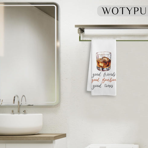 WOTYPU 16x24 Inch Bourbon Gifts Kitchen Bar Towels, Gifts for Whiskey Lovers Dish Tea Towel, Good Friend Good Bourbon