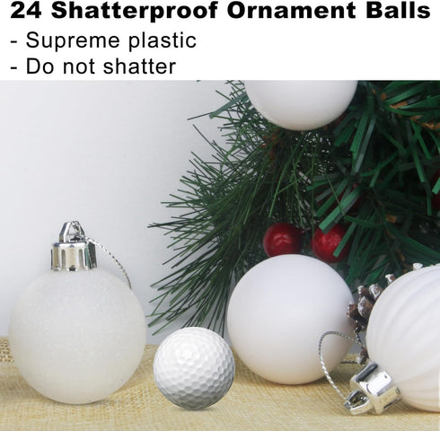 Set of 24pcs White 2.5" Shatterproof Christmas Balls Ornaments for Holiday, Birthday, Halloween, Wedding Decorations