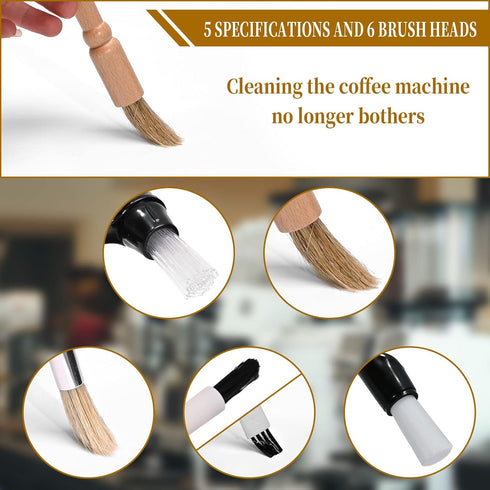 9PCS Coffee Machine Cleaning Brush Set, Wooden Grinder Brush with Black Handle for Coffee Machines