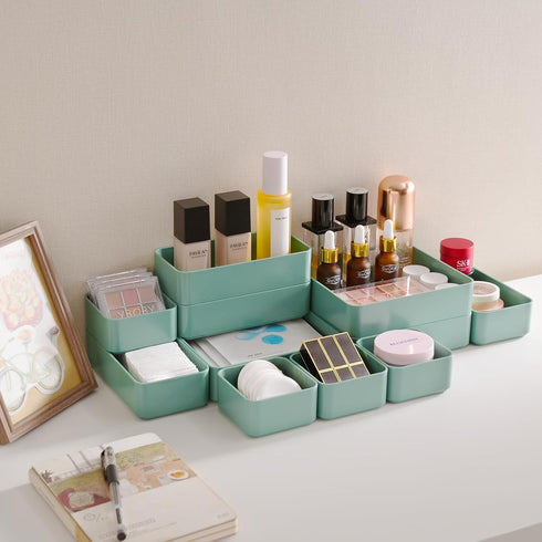 CHANCETSUI 11-Piece Stackable Drawer Organizer Set, Multi-size Storage Bins for Makeup, Stationery, Utensils in