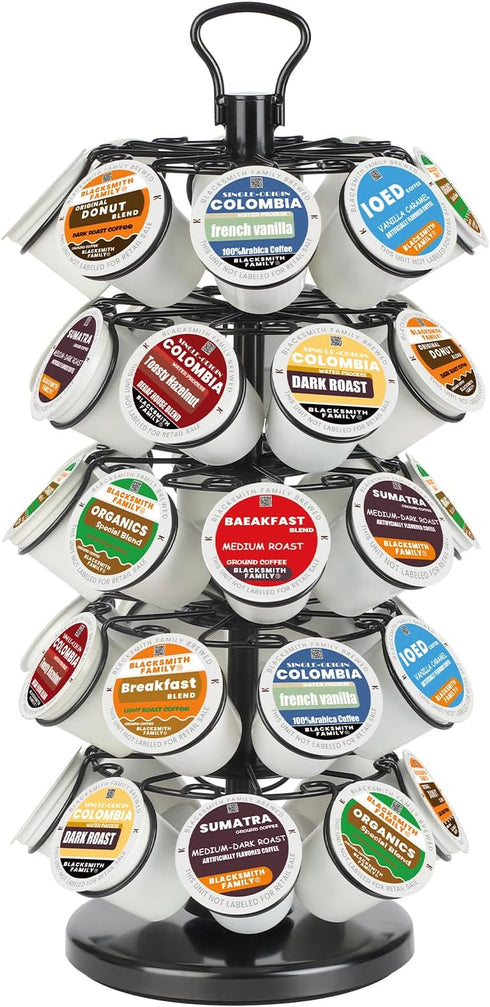 K Cup Holders, K Cup Carousel, Coffee Pods Storage Organizer Stand (Black, 40 Pods Capacity K/D Design)